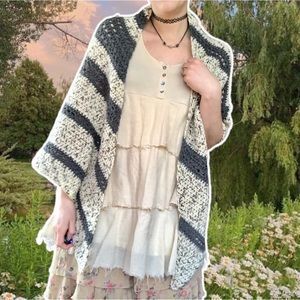 Hand Knitted Cozy Neutral Heathered Stripe Triangle Shawl